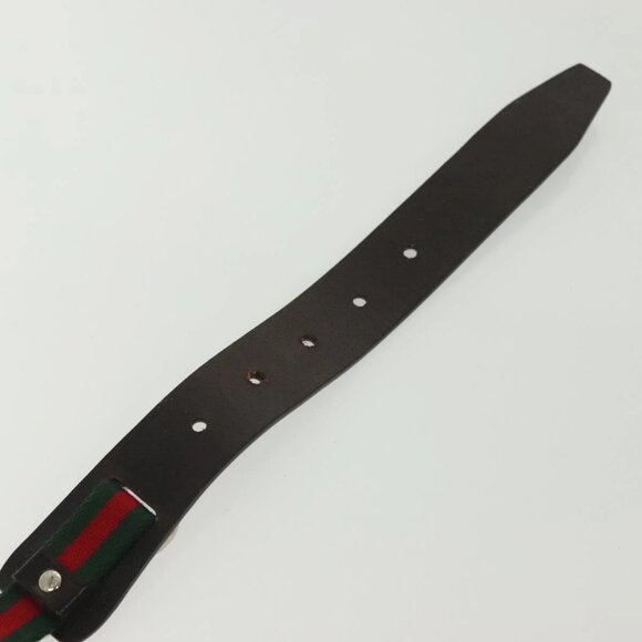 GUCCI Web Sherry Line Belt Leather 40.2"" Black Red Green Auth sw1390 - Picture 8 of 10